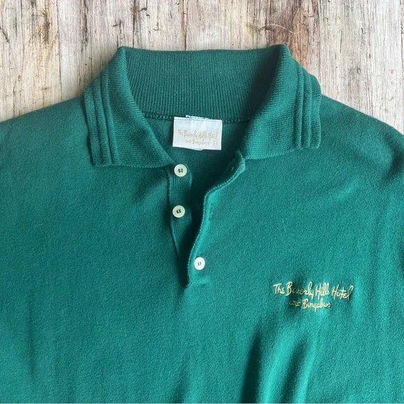 *Rare* Vintage Beverly Hills Hotel & Bungalows Green Polo Shirt L Made in USA - Picture 8 of 11